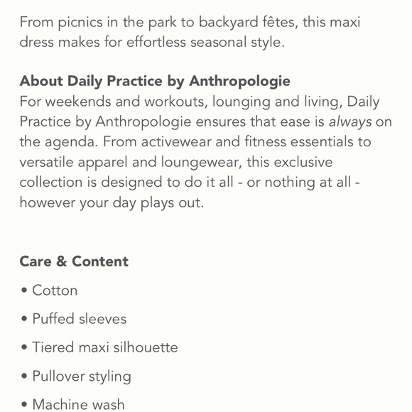 Anthropologie Daily Practice Cotton Smoked Tiered, Puff sleeve Maxi Dress - Picture 16 of 16